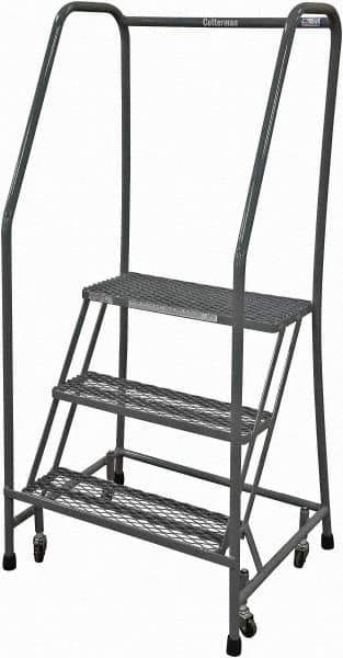 Cotterman - 60" 3 Step Rolling Warehouse Ladder - Rolling Safety Ladder, 450 Lb Capacity, 30" Platform Height, 20" Base Width x 26" Base Depth, Expanded Metal Tread - Eagle Tool & Supply