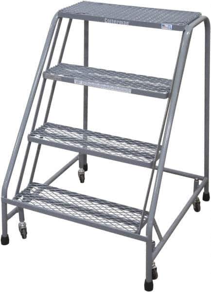 Cotterman - 90" 6 Step Rolling Warehouse Ladder - Rolling Safety Ladder, 450 Lb Capacity, 60" Platform Height, 30" Base Width x 46" Base Depth, Serrated Steel - Eagle Tool & Supply