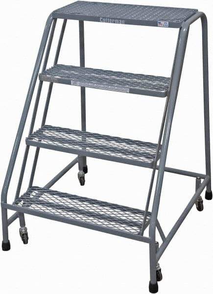 Cotterman - 40" 4 Step Rolling Warehouse Ladder - Rolling Safety Ladder, 450 Lb Capacity, 40" Platform Height, 30" Base Width x 31" Base Depth, Expanded Metal Tread - Eagle Tool & Supply