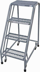 Cotterman - 40" 4 Step Rolling Warehouse Ladder - Rolling Safety Ladder, 450 Lb Capacity, 40" Platform Height, 20" Base Width x 31" Base Depth, Expanded Metal Tread - Eagle Tool & Supply