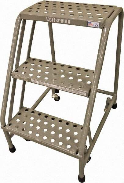 Cotterman - 30" 3 Step Rolling Warehouse Ladder - Rolling Safety Ladder, 450 Lb Capacity, 30" Platform Height, 20" Base Width x 27" Base Depth, Expanded Metal Tread - Eagle Tool & Supply