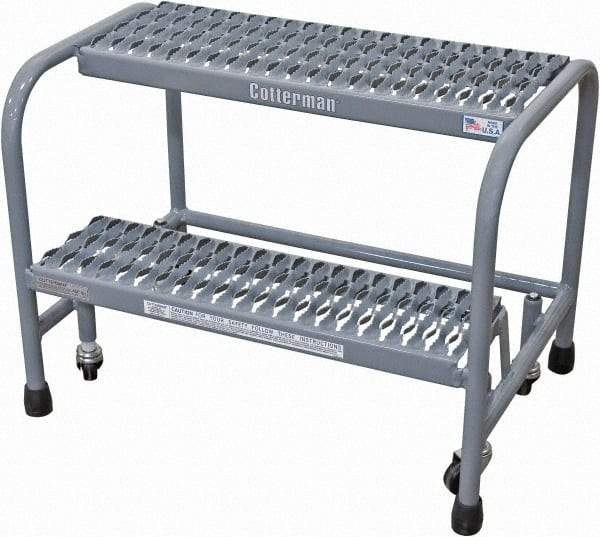 Cotterman - 20" 2 Step Rolling Warehouse Ladder - Rolling Safety Ladder, 450 Lb Capacity, 20" Platform Height, 26" Base Width x 19" Base Depth, Serrated Steel - Eagle Tool & Supply