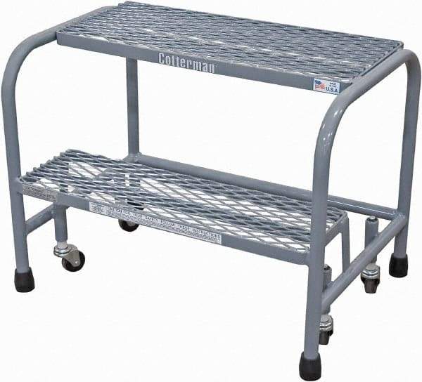 Cotterman - 20" 2 Step Rolling Warehouse Ladder - Rolling Safety Ladder, 450 Lb Capacity, 20" Platform Height, 26" Base Width x 19" Base Depth, Expanded Metal Tread - Eagle Tool & Supply