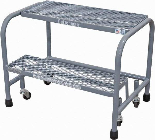 Cotterman - 20" 2 Step Rolling Warehouse Ladder - Rolling Safety Ladder, 450 Lb Capacity, 20" Platform Height, 18" Base Width x 19" Base Depth, Expanded Metal Tread - Eagle Tool & Supply
