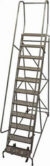 Cotterman - 140" 11 Step Rolling Warehouse Ladder - Rolling Safety Ladder, 450 Lb Capacity, 110" Platform Height, 32" Base Width x 91" Base Depth, Perforated Tread - Eagle Tool & Supply