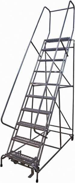 Cotterman - 130" 10 Step Rolling Warehouse Ladder - Rolling Safety Ladder, 450 Lb Capacity, 100" Platform Height, 32" Base Width x 84" Base Depth, Serrated Steel - Eagle Tool & Supply