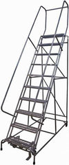 Cotterman - 130" 10 Step Rolling Warehouse Ladder - Rolling Safety Ladder, 450 Lb Capacity, 100" Platform Height, 32" Base Width x 84" Base Depth, Serrated Steel - Eagle Tool & Supply