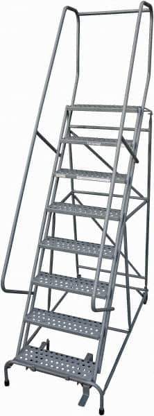 Cotterman - 110" 8 Step Rolling Warehouse Ladder - Rolling Safety Ladder, 450 Lb Capacity, 80" Platform Height, 32" Base Width x 58" Base Depth, Perforated Tread - Eagle Tool & Supply