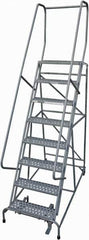 Cotterman - 110" 8 Step Rolling Warehouse Ladder - Rolling Safety Ladder, 450 Lb Capacity, 80" Platform Height, 32" Base Width x 58" Base Depth, Perforated Tread - Eagle Tool & Supply
