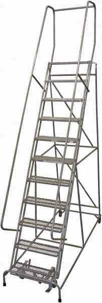 Cotterman - 140" 11 Step Rolling Warehouse Ladder - Rolling Safety Ladder, 450 Lb Capacity, 110" Platform Height, 32" Base Width x 78" Base Depth, Expanded Metal Tread - Eagle Tool & Supply