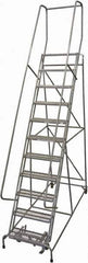 Cotterman - 140" 11 Step Rolling Warehouse Ladder - Rolling Safety Ladder, 450 Lb Capacity, 110" Platform Height, 32" Base Width x 78" Base Depth, Expanded Metal Tread - Eagle Tool & Supply