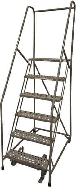 Cotterman - 90" 6 Step Rolling Warehouse Ladder - Rolling Safety Ladder, 450 Lb Capacity, 60" Platform Height, 30" Base Width x 56" Base Depth, Perforated Tread - Eagle Tool & Supply