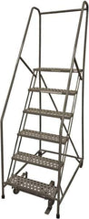 Cotterman - 90" 6 Step Rolling Warehouse Ladder - Rolling Safety Ladder, 450 Lb Capacity, 60" Platform Height, 30" Base Width x 56" Base Depth, Perforated Tread - Eagle Tool & Supply