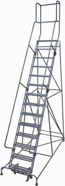 Cotterman - 182" 14 Step Rolling Warehouse Ladder - Rolling Safety Ladder, 450 Lb Capacity, 140" Platform Height, 42" Base Width x 101" Base Depth, Expanded Metal Tread - Eagle Tool & Supply