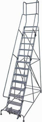 Cotterman - 182" 14 Step Rolling Warehouse Ladder - Rolling Safety Ladder, 450 Lb Capacity, 140" Platform Height, 42" Base Width x 101" Base Depth, Expanded Metal Tread - Eagle Tool & Supply