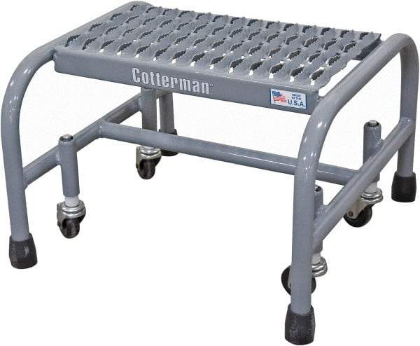 Cotterman - 12" 1 Step Rolling Warehouse Ladder - Rolling Safety Ladder, 450 Lb Capacity, 12" Platform Height, 26" Base Width x 19" Base Depth, Serrated Steel - Eagle Tool & Supply