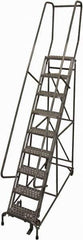 Cotterman - 120" 9 Step Rolling Warehouse Ladder - Rolling Safety Ladder, 450 Lb Capacity, 90" Platform Height, 24" Base Width x 77" Base Depth, Perforated Tread - Eagle Tool & Supply