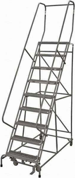 Cotterman - 120" 9 Step Rolling Warehouse Ladder - Rolling Safety Ladder, 450 Lb Capacity, 90" Platform Height, 32" Base Width x 77" Base Depth, Serrated Steel - Eagle Tool & Supply