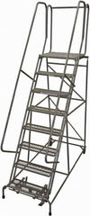 Cotterman - 110" 8 Step Rolling Warehouse Ladder - Rolling Safety Ladder, 450 Lb Capacity, 80" Platform Height, 32" Base Width x 71" Base Depth, Serrated Steel - Eagle Tool & Supply