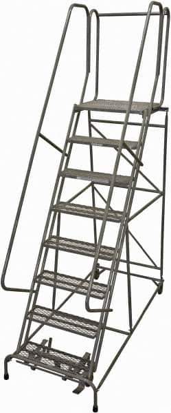 Cotterman - 110" 8 Step Rolling Warehouse Ladder - Rolling Safety Ladder, 450 Lb Capacity, 80" Platform Height, 24" Base Width x 71" Base Depth, Serrated Steel - Eagle Tool & Supply