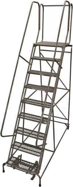 Cotterman - 120" 9 Step Rolling Warehouse Ladder - Rolling Safety Ladder, 450 Lb Capacity, 90" Platform Height, 24" Base Width x 61" Base Depth, Expanded Metal Tread - Eagle Tool & Supply