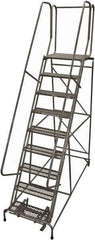 Cotterman - 120" 9 Step Rolling Warehouse Ladder - Rolling Safety Ladder, 450 Lb Capacity, 90" Platform Height, 24" Base Width x 61" Base Depth, Expanded Metal Tread - Eagle Tool & Supply