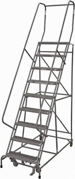 Cotterman - 120" 9 Step Rolling Warehouse Ladder - Rolling Safety Ladder, 450 Lb Capacity, 90" Platform Height, 32" Base Width x 67" Base Depth, Serrated Steel - Eagle Tool & Supply
