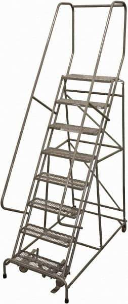 Cotterman - 110" 8 Step Rolling Warehouse Ladder - Rolling Safety Ladder, 450 Lb Capacity, 80" Platform Height, 24" Base Width x 61" Base Depth, Serrated Steel - Eagle Tool & Supply