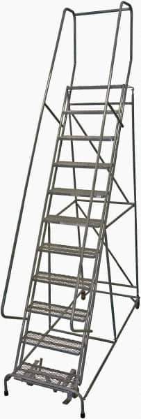 Cotterman - 140" 11 Step Rolling Warehouse Ladder - Rolling Safety Ladder, 450 Lb Capacity, 110" Platform Height, 32" Base Width x 91" Base Depth, Expanded Metal Tread - Eagle Tool & Supply