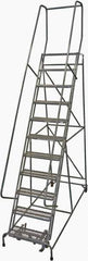 Cotterman - 140" 11 Step Rolling Warehouse Ladder - Rolling Safety Ladder, 450 Lb Capacity, 110" Platform Height, 32" Base Width x 91" Base Depth, Expanded Metal Tread - Eagle Tool & Supply