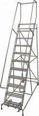 Cotterman - 140" 11 Step Rolling Warehouse Ladder - Rolling Safety Ladder, 450 Lb Capacity, 110" Platform Height, 32" Base Width x 81" Base Depth, Expanded Metal Tread - Eagle Tool & Supply