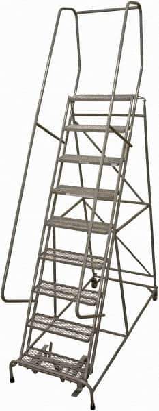 Cotterman - 120" 9 Step Rolling Warehouse Ladder - Rolling Safety Ladder, 450 Lb Capacity, 90" Platform Height, 24" Base Width x 67" Base Depth, Expanded Metal Tread - Eagle Tool & Supply