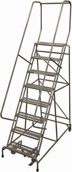 Cotterman - 110" 8 Step Rolling Warehouse Ladder - Rolling Safety Ladder, 450 Lb Capacity, 80" Platform Height, 24" Base Width x 61" Base Depth, Expanded Metal Tread - Eagle Tool & Supply
