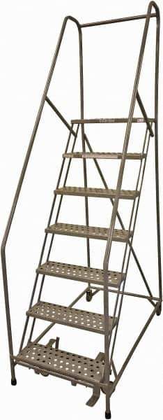 Cotterman - 100" 7 Step Rolling Warehouse Ladder - Rolling Safety Ladder, 450 Lb Capacity, 70" Platform Height, 24" Base Width x 63" Base Depth, Perforated Tread - Eagle Tool & Supply