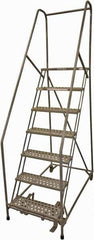 Cotterman - 100" 7 Step Rolling Warehouse Ladder - Rolling Safety Ladder, 450 Lb Capacity, 70" Platform Height, 24" Base Width x 63" Base Depth, Perforated Tread - Eagle Tool & Supply