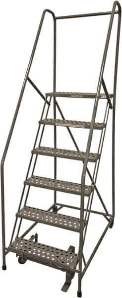 Cotterman - 90" 6 Step Rolling Warehouse Ladder - Rolling Safety Ladder, 450 Lb Capacity, 60" Platform Height, 30" Base Width x 56" Base Depth, Perforated Tread - Eagle Tool & Supply
