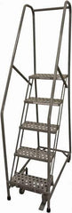 Cotterman - 80" 5 Step Rolling Warehouse Ladder - Rolling Safety Ladder, 450 Lb Capacity, 50" Platform Height, 20" Base Width x 50" Base Depth, Perforated Tread - Eagle Tool & Supply