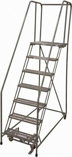 Cotterman - 100" 7 Step Rolling Warehouse Ladder - Rolling Safety Ladder, 450 Lb Capacity, 70" Platform Height, 30" Base Width x 63" Base Depth, Serrated Steel - Eagle Tool & Supply