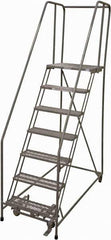 Cotterman - 100" 7 Step Rolling Warehouse Ladder - Rolling Safety Ladder, 450 Lb Capacity, 70" Platform Height, 30" Base Width x 63" Base Depth, Serrated Steel - Eagle Tool & Supply