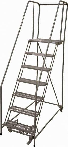 Cotterman - 100" 7 Step Rolling Warehouse Ladder - Rolling Safety Ladder, 450 Lb Capacity, 70" Platform Height, 24" Base Width x 63" Base Depth, Serrated Steel - Eagle Tool & Supply