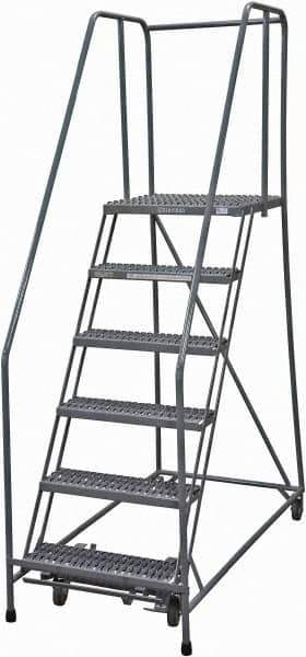 Cotterman - 90" 6 Step Rolling Warehouse Ladder - Rolling Safety Ladder, 450 Lb Capacity, 60" Platform Height, 30" Base Width x 56" Base Depth, Serrated Steel - Eagle Tool & Supply