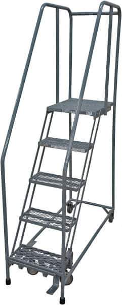 Cotterman - 80" 5 Step Rolling Warehouse Ladder - Rolling Safety Ladder, 450 Lb Capacity, 50" Platform Height, 20" Base Width x 50" Base Depth, Serrated Steel - Eagle Tool & Supply