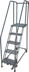 Cotterman - 80" 5 Step Rolling Warehouse Ladder - Rolling Safety Ladder, 450 Lb Capacity, 50" Platform Height, 20" Base Width x 50" Base Depth, Serrated Steel - Eagle Tool & Supply