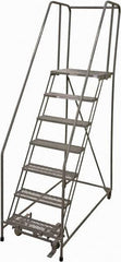 Cotterman - 100" 7 Step Rolling Warehouse Ladder - Rolling Safety Ladder, 450 Lb Capacity, 70" Platform Height, 30" Base Width x 63" Base Depth, Expanded Metal Tread - Eagle Tool & Supply