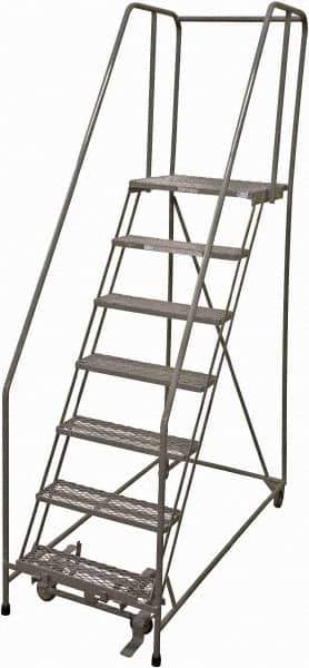 Cotterman - 100" 7 Step Rolling Warehouse Ladder - Rolling Safety Ladder, 450 Lb Capacity, 70" Platform Height, 24" Base Width x 63" Base Depth, Expanded Metal Tread - Eagle Tool & Supply