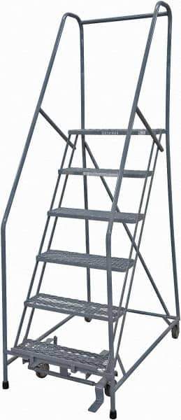 Cotterman - 90" 6 Step Rolling Warehouse Ladder - Rolling Safety Ladder, 450 Lb Capacity, 60" Platform Height, 30" Base Width x 56" Base Depth, Expanded Metal Tread - Eagle Tool & Supply