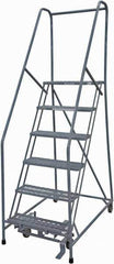 Cotterman - 90" 6 Step Rolling Warehouse Ladder - Rolling Safety Ladder, 450 Lb Capacity, 60" Platform Height, 30" Base Width x 56" Base Depth, Expanded Metal Tread - Eagle Tool & Supply
