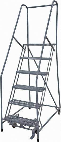 Cotterman - 90" 6 Step Rolling Warehouse Ladder - Rolling Safety Ladder, 450 Lb Capacity, 60" Platform Height, 24" Base Width x 56" Base Depth, Expanded Metal Tread - Eagle Tool & Supply