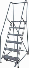 Cotterman - 90" 6 Step Rolling Warehouse Ladder - Rolling Safety Ladder, 450 Lb Capacity, 60" Platform Height, 24" Base Width x 56" Base Depth, Expanded Metal Tread - Eagle Tool & Supply
