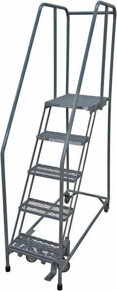 Cotterman - 80" 5 Step Rolling Warehouse Ladder - Rolling Safety Ladder, 450 Lb Capacity, 50" Platform Height, 30" Base Width x 50" Base Depth, Expanded Metal Tread - Eagle Tool & Supply
